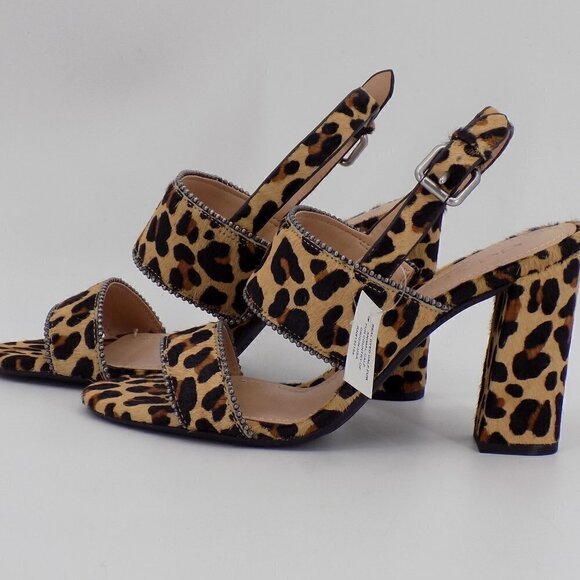 Coach Rylie Heeled Sandals Size 6.5 Cheetah Animal Print Calf Fur Buckle Strap - Picture 6 of 10
